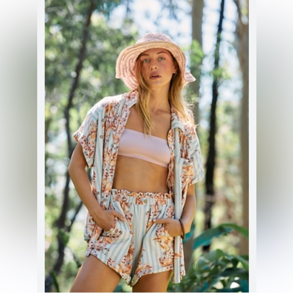 Free People Floral Lounge Set with Pink and Blue Tones